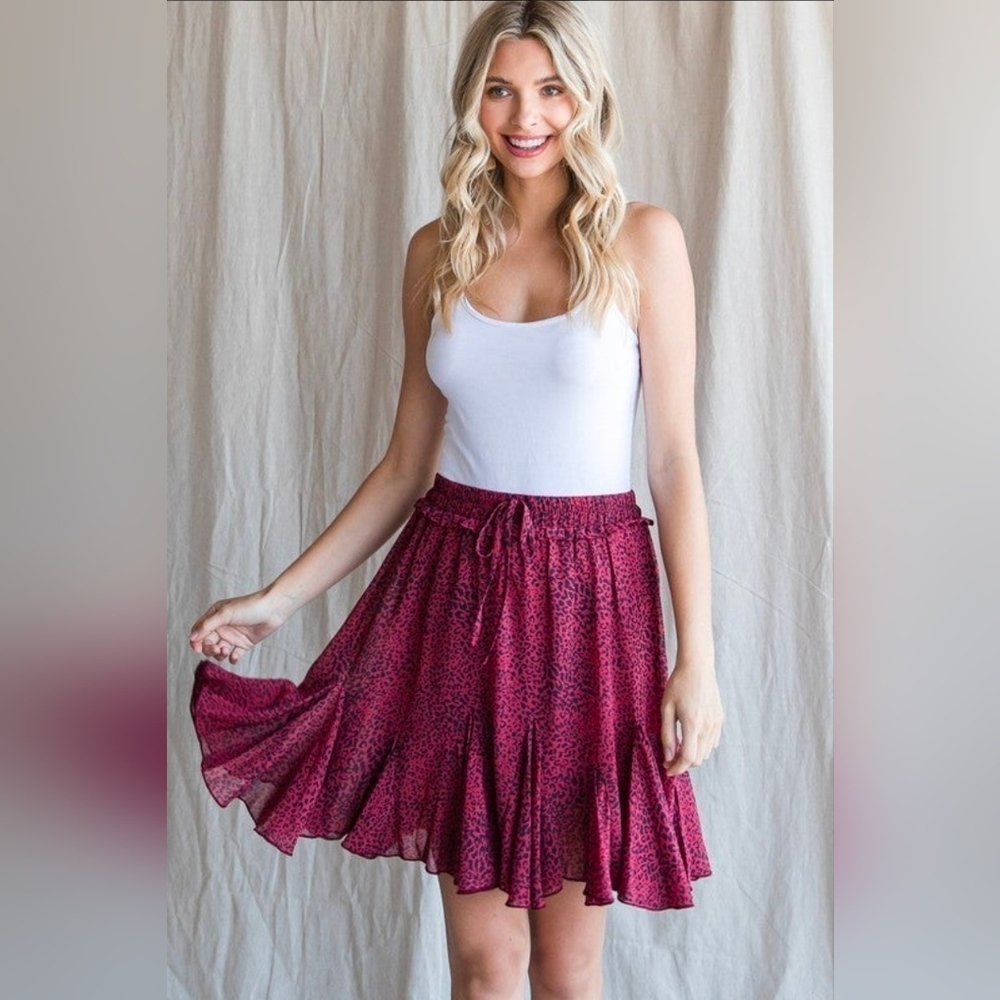 JODIFL Pink Leopard Print Skirt